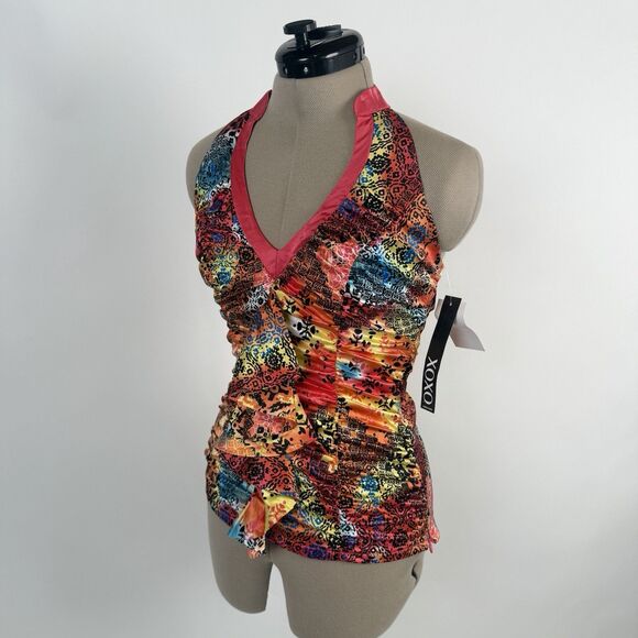 XOXO Top Ruffle Front  Womens Small Multi Colorful Satin Y2K Fairy Whimsical - Picture 5 of 13